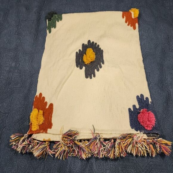 Anthro Tufted Flowers Tasseled Throw Blanket - Picture 2 of 13